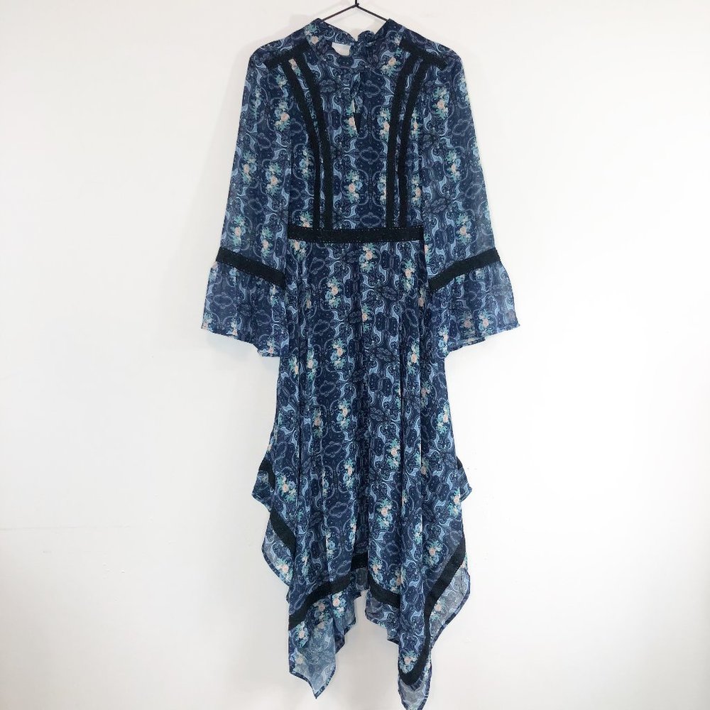 Modcloth Small Blue Floral Maxi Dress